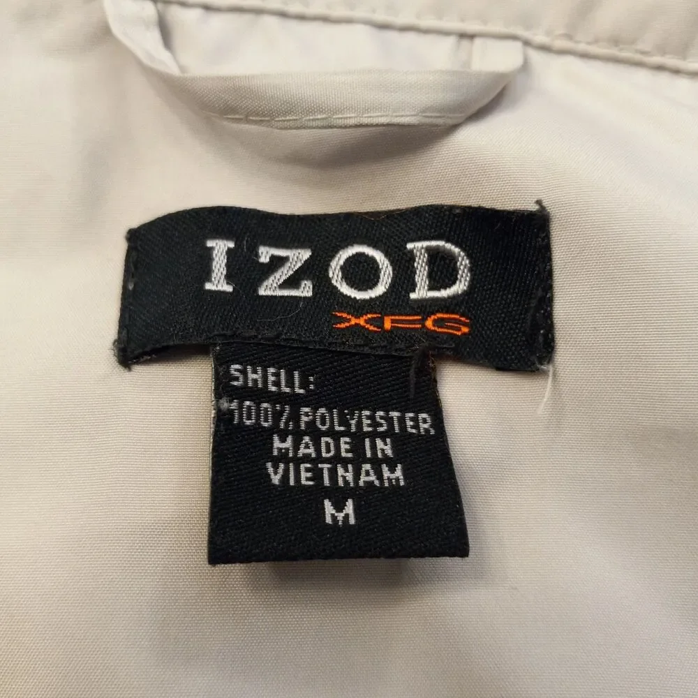 Mens Sz M Izod XFG Windbreaker Tan Jacket Hooded, Pockets Vntg Lightweight